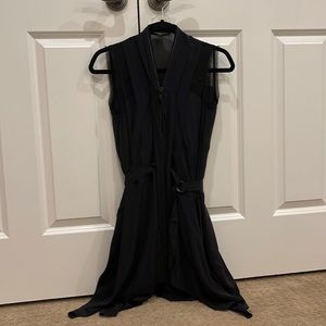 AllSaints black 100% silk belted mini dress